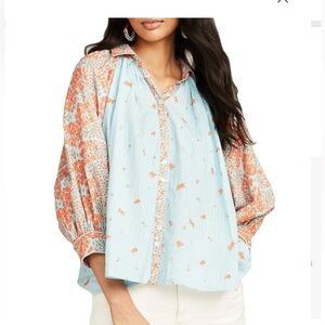 Roller Rabbit Dening Adrianna Floral Woven Top, Womens, xs, Light Blue‎